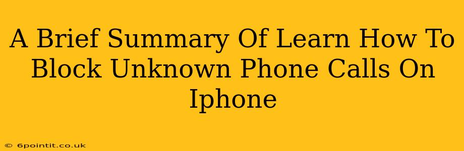 A Brief Summary Of Learn How To Block Unknown Phone Calls On Iphone