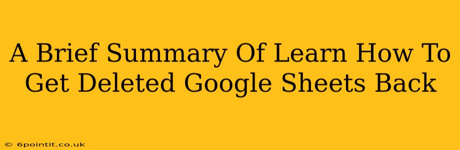 A Brief Summary Of Learn How To Get Deleted Google Sheets Back