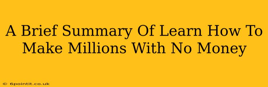 A Brief Summary Of Learn How To Make Millions With No Money