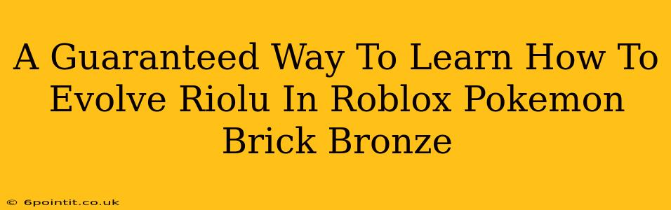 A Guaranteed Way To Learn How To Evolve Riolu In Roblox Pokemon Brick Bronze