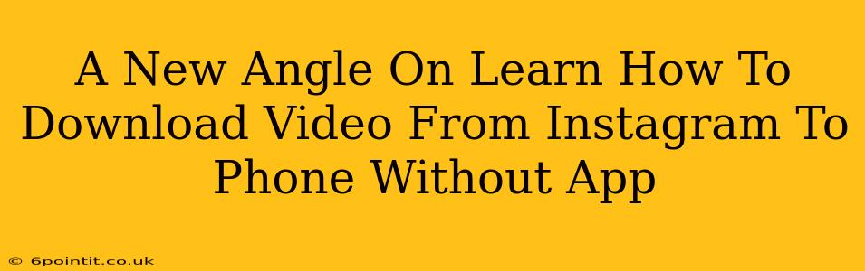 A New Angle On Learn How To Download Video From Instagram To Phone Without App