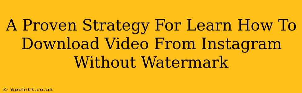 A Proven Strategy For Learn How To Download Video From Instagram Without Watermark