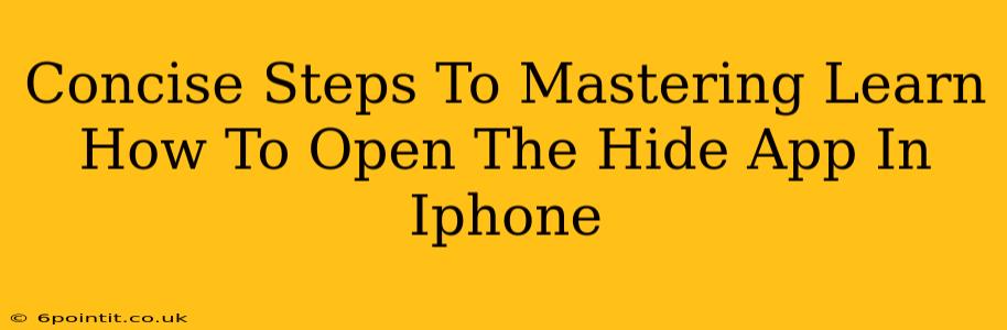 Concise Steps To Mastering Learn How To Open The Hide App In Iphone