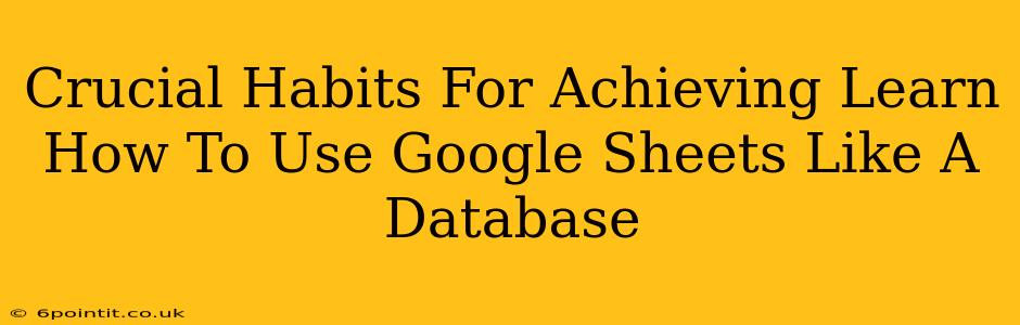 Crucial Habits For Achieving Learn How To Use Google Sheets Like A Database