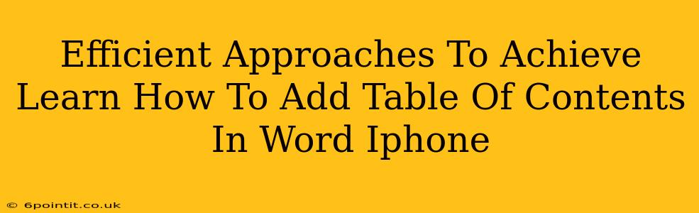 Efficient Approaches To Achieve Learn How To Add Table Of Contents In Word Iphone