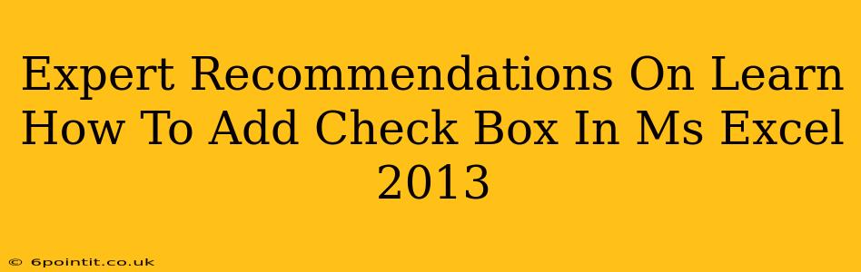 Expert Recommendations On Learn How To Add Check Box In Ms Excel 2013